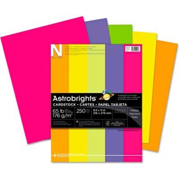 Wausau Papers Neenah Paper Astrobrights Card Stock Paper, 8-1/2" x 11", Assorted Neon, 250 Sheets/Pack 21004